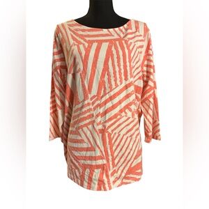 Ruby Rd. 
This is a coral and white geometric print three-quarter sleeve top. 1X